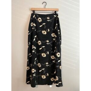 Timing USA Vintage Floral Midi Skirt Black Daisy Print Women's Size M y2k 90's